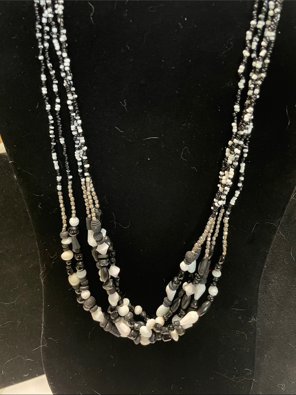 Multi-Strand Black and White Beaded Necklace. M’s